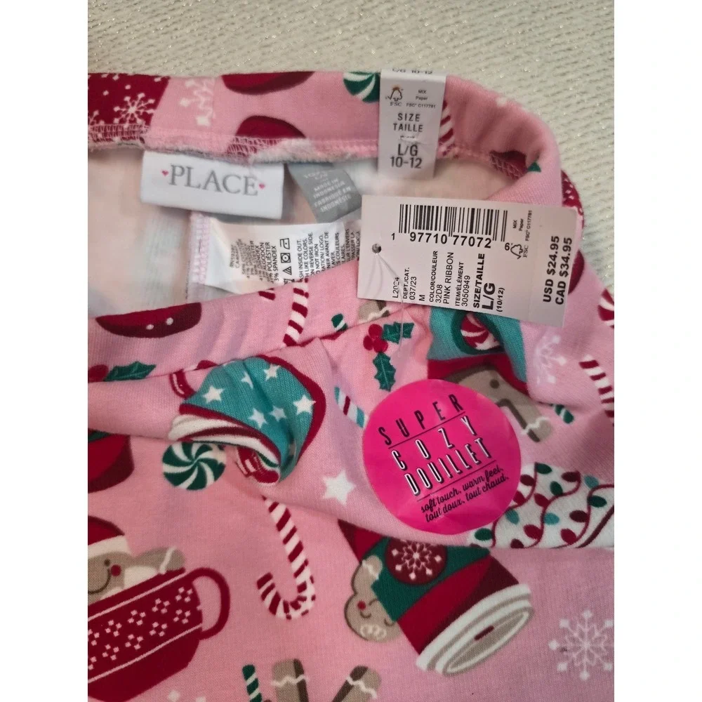 The Childrens Place Girls Pink Holiday Gingerbread Cocoa Cozy Leggings L 10-12